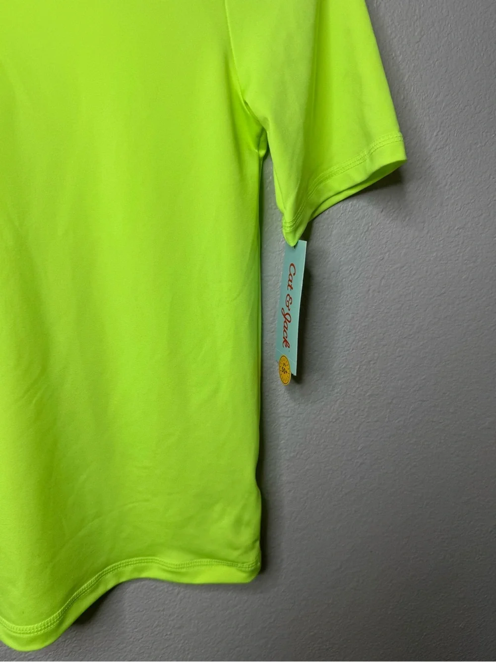 New Cat & Jack Bright Neon Green Swim Top Boys L (10/12)